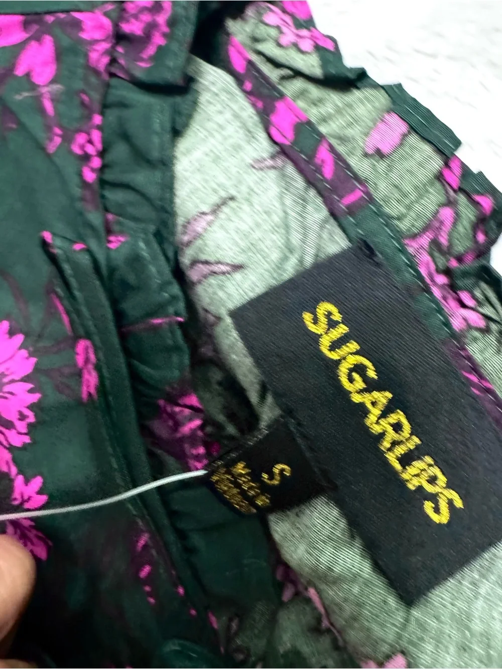 NWT- SUGARLIPS Close To You Sammy Ruffle Drop Waist Green Floral Mini Dress - Picture 9 of 15